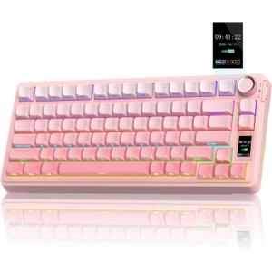 AULA S75 PRO Wireless Mechanical Keyboard with Screen&Knob, Tri-Mode Hot Swappable Gaming Keyboard 75%, Pre-lubed Switches, RGB Backlit, Side Printed PBT Keycaps, Creamy Sounding Pink Keyboards