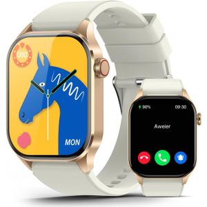 Smart Watch for Women, Bluetooth Call, 2.04" AMOLED Display, 24/7 Heart Rate, Blood Oxygen Blood Pressure Sleep, 136+ Sports Modes, IP68 Waterproof Fitness Tracker, Smartwatch for Android iOS, Beige