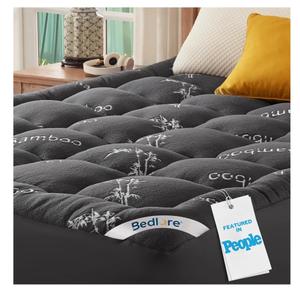 Mattress Topper Viscose Derived from Bamboo, Thick Pillow Top Mattress Pad with Stretchable Pockets for 6-18 inches Mattress, Soft Mattress Topper for Back Pain Relief(Dark Gray)