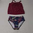Tempt Me Blouson Two Piece Tankini Swimsuits for Women Tummy Control Bathing Suits with Bottoms Modest Loose Fit Swimwear (Small, Purple Leaf)