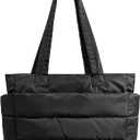Tote Bag for Women, Puffer Quilted Handbag with Compartments Lightweight Puffy Shoulder Bag for Travel, Work, Gym (Small, Black)