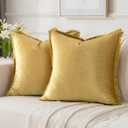 FUTEI Gold Velvet Decorative Throw Pillow Covers 18x18 Set of 2,Soft Cozy Edge with Tassels Cushion Case,Boho Modern Home Decor for Couch Bed Living Room