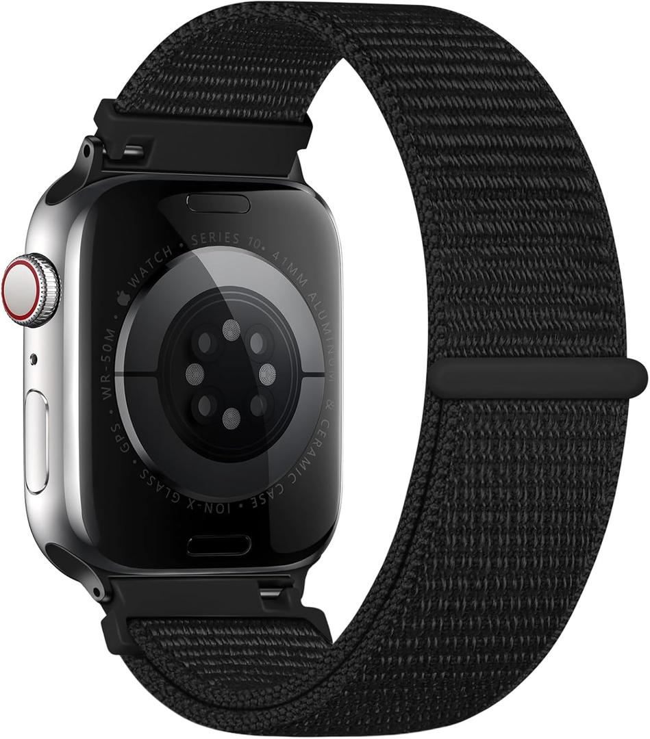 Nylon Loop Band Compatible with Apple Watch 11 10 9 8 7 6 5 4 3 2 1, Adjustable Sport Wristband for Women Men, Fits 38mm 40mm 41mm 42mm 44mm 45mm 46mm 49mm SE 3 SE 2 SE Ultra 3 Ultra 2 Ultra (Black)