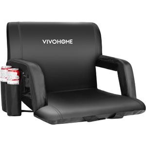 VIVOHOME Wide Padded Stadium Seats with Back Support and Cushion, Portable Reclining Bleacher Chairs with Armrest and Cup Holder, Comfortable for Various Sports Events (Wide - 24.5", Black)