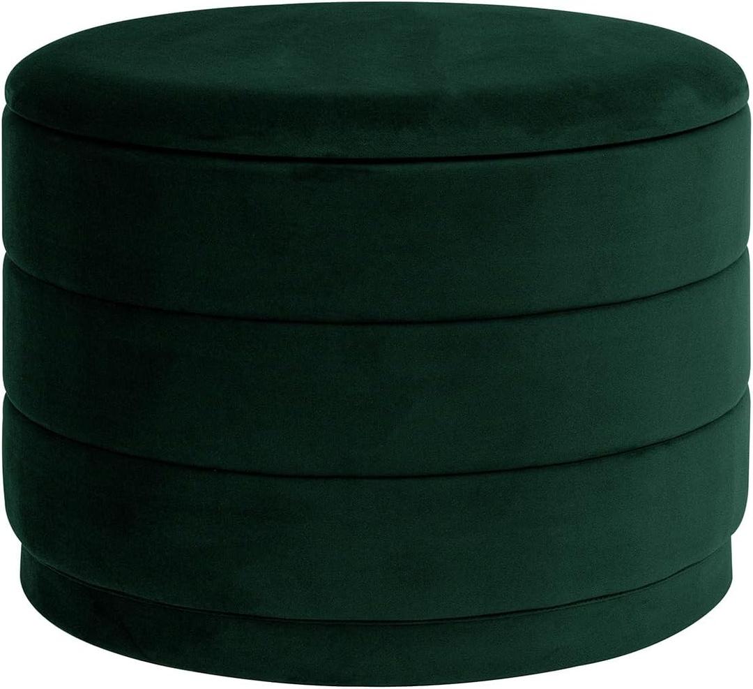 23" Round Velvet Storage Ottoman with Reversible Lid, Soft Padded Footrest and Hidden Storage, Large Upholstere Tray Top Ottoman Footstool for Living Room, Bedroom, Entryway, Bottle Green, 23"D x 23"W x 17"H