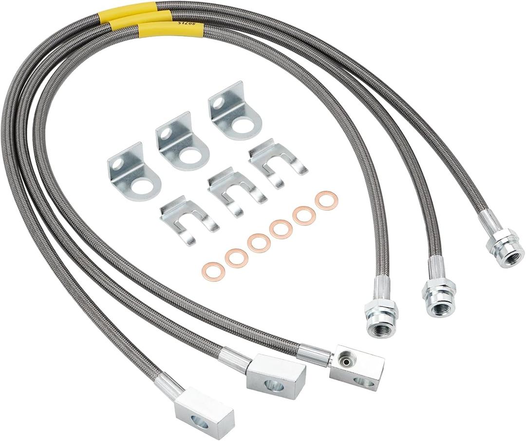 89715 Stainless Brake Lines, Front & Rear Extended Brake Lines (89702 & 89703) for 4"-6" Lift, Compatible with 1987-2006 4WD Jeep Wrangler TJ YJ XJ, 1984-2001 2WD/4WD Jeep Cherokee XJ