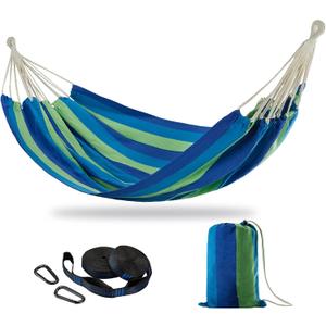 CHULIM Brazilian Double Hammock with Tree Straps,Extra Large 240x160cm,2 Persons Hammock for Backyard Patio Outdoor and Indoor,450lbs Weight Capacity,Soft Woven Cotton Fabric (Blue Green Stripe)