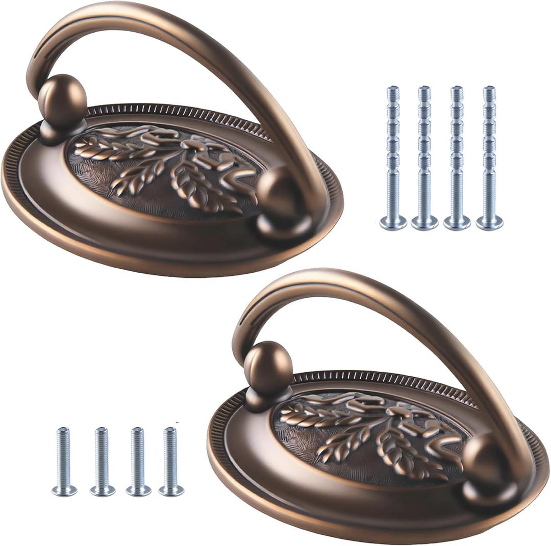 2.5 Inch Center Vintage Oval Drop Swing Handles 2 Pack Antique Brass Bail Drawer Pulls Zinc Alloy Decorative Cabinet Knob Hardware for Dresser, Cupboard, Wardrobe & Kitchen