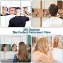 LED 360 Viewing Mirror for Hair Cutting and Styling, Adjustable Height Mirror with Lights for Grooming, Makeup and Shaving, Clear HD Glass, Portable for Bathroom or Travel (Black)