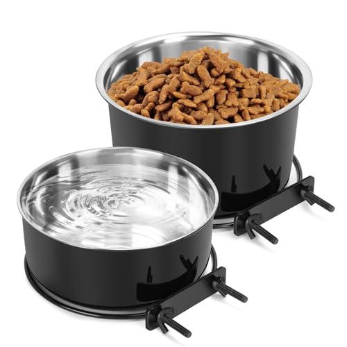 Crate Dog Bowls for Large Dogs, Removable Stainless Steel Dog Bowls for Food and Water, Pet Kennel Hanging Food Water Feeder Station for Medium/Large Pets, (7.1"x3.7" & 7.1"*2.6", Black)