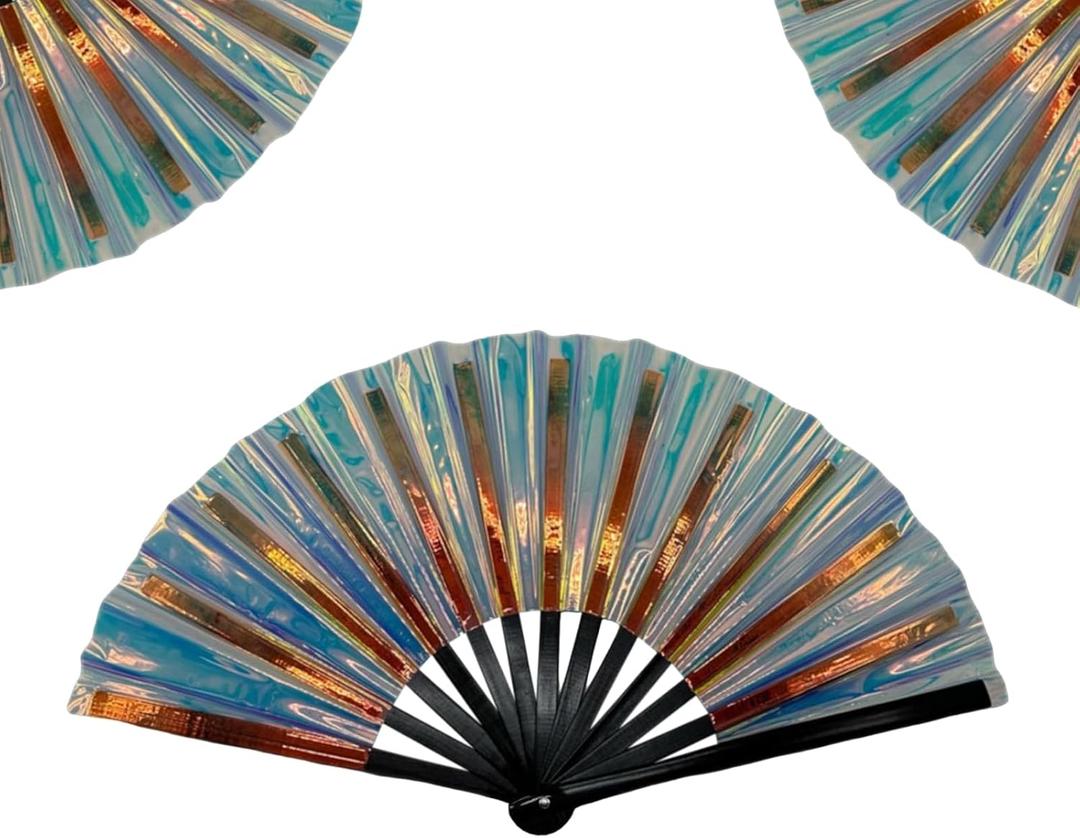 Boots On The Ground Hand Fan, Clacking Fans for Line Dancing, Popping Fans Large Holographic Folding Fan Iridescent Clack Hand Fan,Foldable Craft Holding Laser, 1 PAck