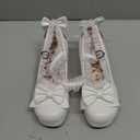Women Kawaii Mid Block Heel Shoes, Mary Jane Pumps with Bow and Pearl Platform Chunky Heel Cute Sweet Shoes (White, 38)