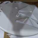 KEIKI 43.3" Round Dining Table for 4-6, Modern Kitchen Table with Glossy Sintered Stone Top, Pleated PU Leather Iron Pedestal, Adjustable Feet, White