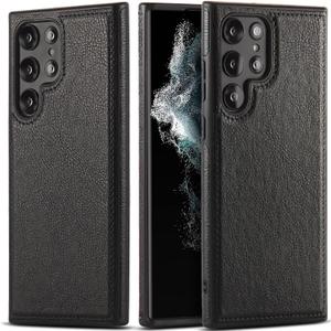 PU Leather Case for Samsung Galaxy S24 Ultra, Retro Premium Leather Luxury Business PU Non-Slip Grip Shockproof Bumper Full Body Protective Cover Phone Cases for Galaxy S24 Ultra (Black)