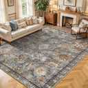 Washable Area Rugs - Perfect for Living Room, Bedroom, Kids Room, Nursery - Stain & Water Resistant Non-Slip, Pet & Child Friendly, Vintage Tribal Area Rugs (Turmeric and Grey, 8' x 10')