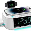 Emerson CKSW5010 Smartset Wireless Charging, Dual Alarm FM Clock, Bluetooth Radio/Speaker, 15W for Ultra-Fast Charging, 3W Retractable Port for Air Pods, White