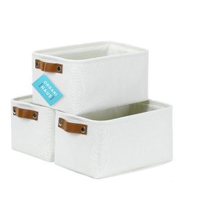 OrganiHaus Small Fabric Storage Baskets 3 Pack, 12x8in Cloth Storage Bins for Shelves, Small Baskets for Organizing Pantry Closet, Canvas Shelf Baskets, Off-White