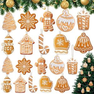 Geelin 40 Pcs Christmas Gingerbread Ornaments Small Wooden Cookies Baking Theme Christmas Tree Hanging Gingerbread Ornaments Pie Decoration for Xmas Tree Festive Season Holiday Party(Classic)