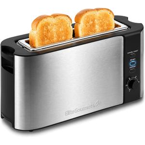 Elite Gourmet ECT3200 2-Slice, 1 Long Slot, Slim Toaster, Reheat, 6 Toast Settings, Defrost, Cancel Functions, Built-in Warming Rack, Extra Wide Slots for Bagels Waffles, Stainless Steel & Black