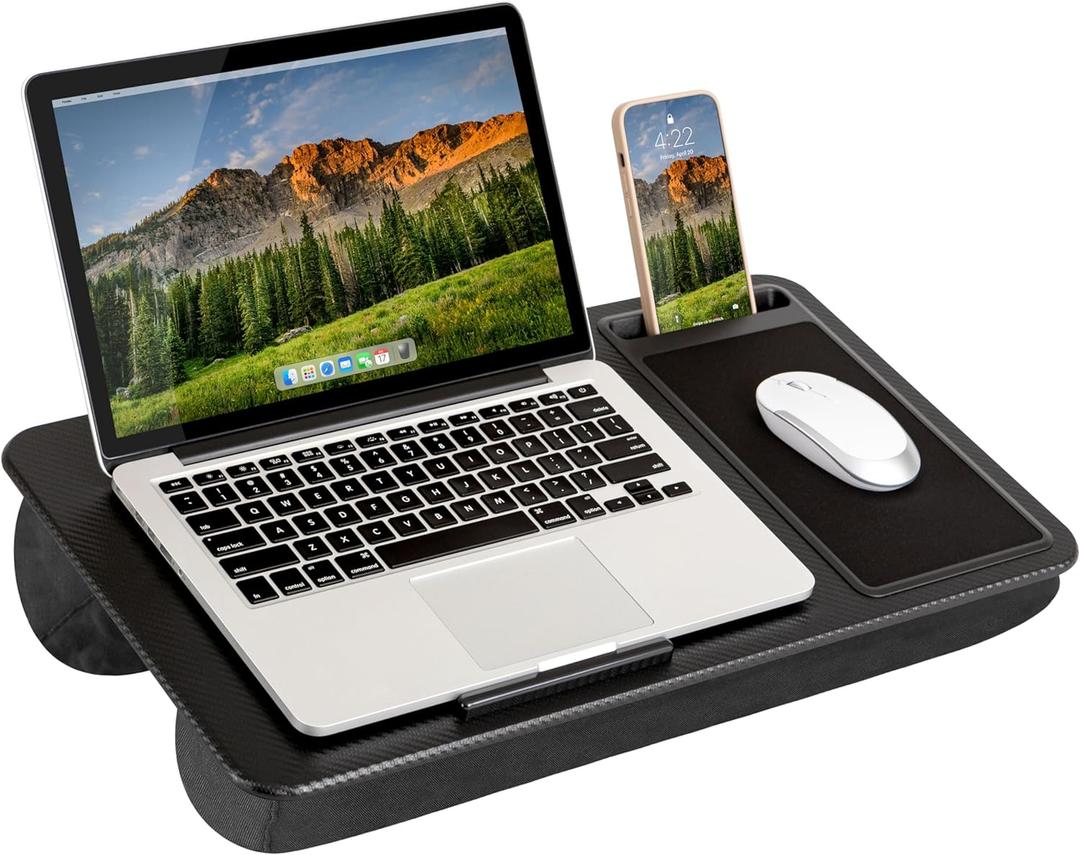 LAPGEAR Home Office Lap Desk with Device Ledge, Mouse Pad, and Phone Holder - Black Carbon - Fits up to 15.6 Inch Laptops - Style No. 91588