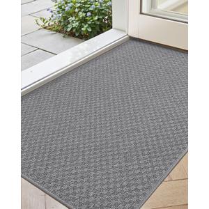 Color&Geometry Thin Front Door Mat Indoor Entrance Non Slip Rubber Backed, 24"x36" Indoor Door Mats for Entryway, Dirt Trapper Doormat, Washable Front Door Rugs, Dark Grey (Rolled-up NO Creases)