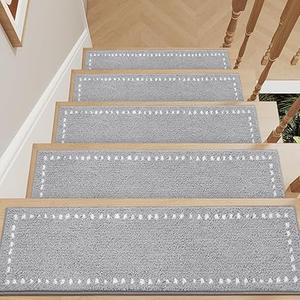 tchdio Stair-Treads Non Slip Indoor, Stair Treads for Wooden Steps 15PC, Soft Carpet Stair Treads, Peel and Stick Stair Treads Reusable Adhesive for Kids and Pets, Washable Stair Runner 8"x30" Beige