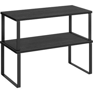 SONGMICS Cabinet Organizer Shelf, Set of 2 Kitchen Counter Shelves, Kitchen Storage, Spice Rack, Stackable, Expandable, Metal and Engineered Wood, Ink Black and Charcoal Black UKCS025B01
