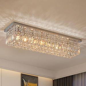 7PM Chandeliers for Dining Room, Crystal Ceiling Light Rectangle Crystal Chandelier Flush Mount for Living Room 40"x10"x10", L40"