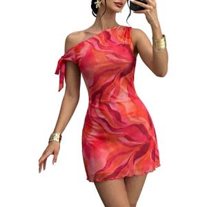 Acelitt Womens Summer Floral Off Shoulder Dress (Orange, M)