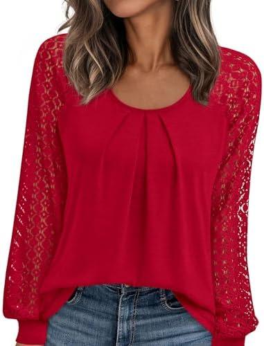 PRETTYGARDEN Womens Long Sleeve Shirts Lace Tops 2026 Spring Fashion Outfits Dressy Casual Blouses Work Clothes, Medium