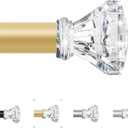 TVWOO Gold Decorative Crystal Curtain Rods 18 to 45 Inch:Heavy Duty Adjustable Window Curtains Rods for Living Room Bedroom,Brass Gold Modern Girly Acrylic Drapery Rod with Clear Bling Diamond Finial
