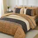 Dinjoy Full Size Comforter Sets Boho,Brown Striped Bedding Set Soft 7 Piece Bed in a Bag Comforters with Sheet Set,Microfiber Complete Sets with Plaid Bohemian for All Season