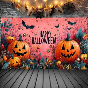 Pink Halloween Decor Happy Halloween Kids Banner, 4x6 ft Night Party Decorations, Spooky Indoor Ghost Banner (Orange Pumpkin)