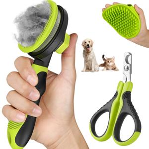 Comotech 3PCS Cat Grooming Supplies,Cat Brush & Nail Clipper/Trimmer & Flea Comb for Shedding Indoor Cats Dogs and Small Animals - Meet All Your Pet's Daily Grooming Needs - All in One Set (Green)