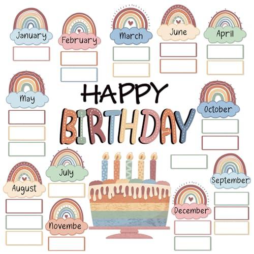 Boho Rainbow Happy Birthday Bulletin Board Rainbow Holiday Board Sign Let's Celebrate Happy Birthday Cloud Accents Cutouts for Calendars Bulletin Boards