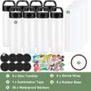 8 Pack 20oz Sublimation Tumbler Set Triple-Insulated Stainless Steel Sports Water Bottle with Straw Lid Blank Sublimation Cup with DIY Stickers, Shrink Wrap, Rubber Base, Heat Tape for Heat Transfer