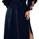 SCOMCHIC Women Plus Size Wedding Guest Maxi Dress Square Neck Ruffle 3/4 Sleeve Belted Slit A Line Formal Long Dresses (Blue, XXL)
