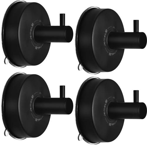 JOMOLA Suction Cup Shower Hooks for Hanging Towel Suction Hook for Inside Shower Stainless Steel Coat Hooks Wall Mounted Kitchen Utensil Stainless Steel, Matte Black, 4PCS