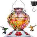 BOLITE Hummingbird Feeder, Hand Blown Glass Hummingbird Feeders for Outdoors Hanging, with Ant Moat and 5 Feeding Ports, 22 Ounces, Peony Flower Shape, Purple, Gifts for Women Men, Gifts for Mom Dad