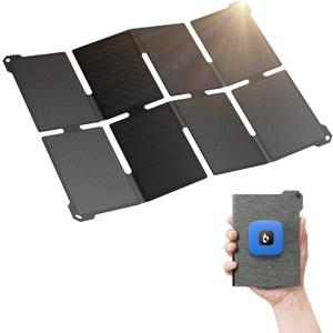 [Pocket-Size]BigBlue Portable 25W Solar Panel Charger, Folding Solar Charger with USB-A and USB-C Ports, IP68 Waterproof Solar Panel for Backpacking Compatible with Cellphones, Tablets, Power Bank etc