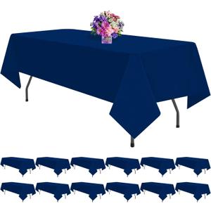 12 Pack Polyester Tablecloth -60 x 126 Inch Navy Blue Table Cloth for 8 Feet Rectangle Tables, Stain and Wrinkle Resistant Washable Fabric Table Cover for Wedding Party Banquet Restaurant Kitchen