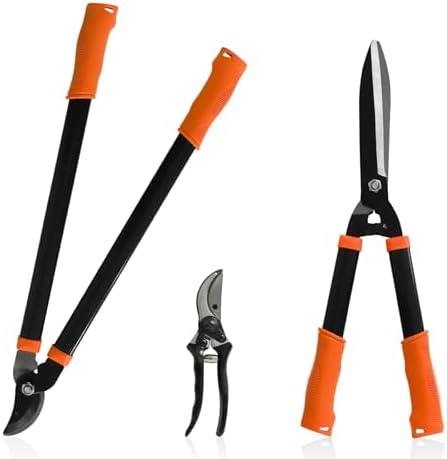 ECOOPTS 3PCS Garden Tool Set with Lopper, Hedge Shears and Bypass Pruner, Heavy Duty Tree & Shrub Care Kit, Tree Trimmer Gardening Tools for Indoor & Outdoor Gardening. Shears Not Included.