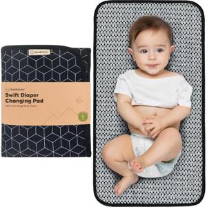 KeaBabies Portable Diaper Changing Pad, Easy Wipe Clean - Foldable Waterproof Baby Changing Mat for Diaper Bag, Compact, Lightweight, Baby Changer Travel Essential, Machine Washable (Black Geo)