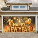 13x6ft Happy New Year Garage Door Banner Golden LettersBackdrop New Year's Eve Garage Door Cover Decoration for Celebration Party Indoor Outdoor House Wall Background Decor