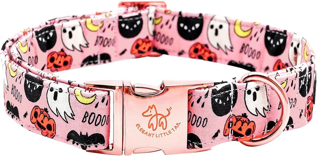 Elegant little tail Halloween Dog Collar, Autumn Pet Collar Durable Pink Dog Collars Male or Female Holiday Pet Gift Adjustable Dog Collar for Large Dogs (Large (Pack of 1))