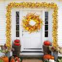 Fall Leaves Garland Thanksgiving Decor, 6ft Artificial Garland for Mantle, Flowers, Eucalyptus, Bamboo Leaf, Autumn Harvest Decorations Thanksgiving Xmas Door Windows Table Fireplace Decor (1 Piece, Golden)