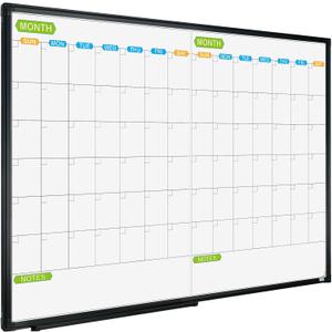 JILoffice Magnetic Dry Erase Calendar Whiteboard, 2 Month White Board Planner 36 X 24 Inch, Black Aluminum Frame Wall Mounted Board for Office Home and School