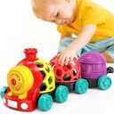 WEEJOYGAM Train Baby Toys 6-12 Months, Infant Soft Cars for Toddlers 1-3 Boy Easter Basket Stuffers Birthday Gift 6 7 8 9 10 Month 1 Year Old Boy Cause Effect Montessori Musical Push Truck Ball Rattle