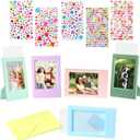 JOYZO6+52x3 Picture Frames and Gem Stickers Set, fits for Fujifilm Instax/Polaroid Mini 3Inch Photo Desktop Stand up Display, 6 Pack Small Picture Frames with Clear Front and 853pcs DIY Gems