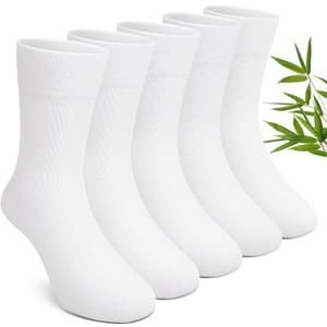 Artfasion Kids Seamless Sensory Socks: Bamboo Viscose Soft Breathable School Crew Dress Socks for 7-9 Years Boys Girls Daily Wearing 5 Pairs (White-Large)